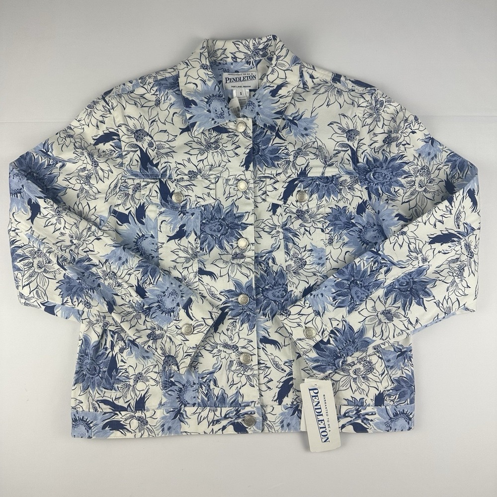 NWT Pendleton Spring Summer‎ Blue And White Jacket Floral w/ Tags Small Stretch